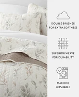 ienjoy Home Watercolor Leaves and Stripe Reversible -Pc. Quilt Set