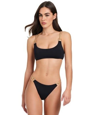 Red Carter Womens Deep Scoop Neck Braid Strap Bikini Top Cheeky Bikini Bottoms