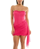 City Studios Juniors' Draped Corset Lace-Trim Mini Dress