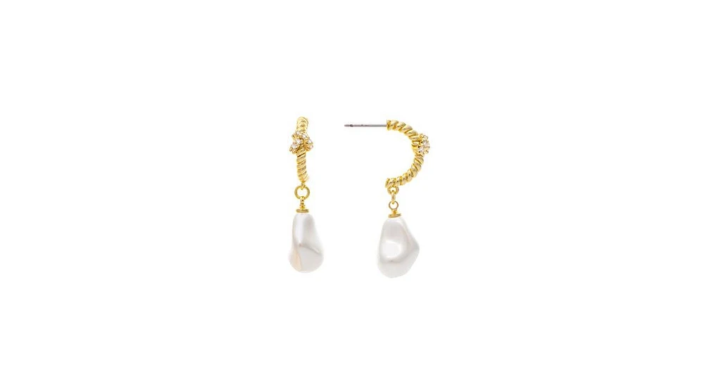 Cubic Zirconia Twisted Hoop Earring with Pearl Drop