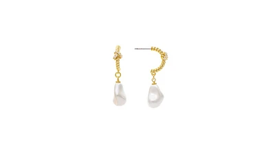 Cubic Zirconia Twisted Hoop Earring with Pearl Drop