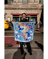 Jessie Zhao New York Double Sided Wool Silk Scarf Of Blue Bird