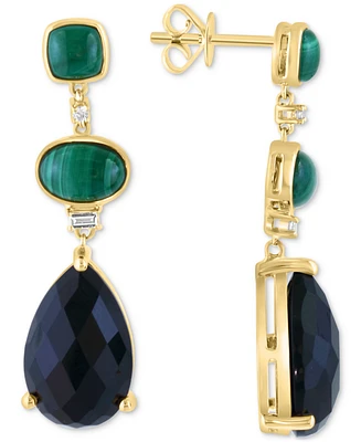 Effy Onyx, Malachite, & Diamond (1/20 ct. t.w.) Triple Drop Earrings in 14k Gold