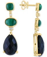 Effy Onyx, Malachite, & Diamond (1/20 ct. t.w.) Triple Drop Earrings in 14k Gold