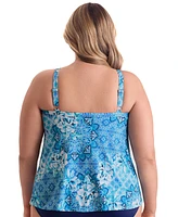 ShapeSolver by Mimi Flamingo Women's Barcelona Blues High Neck Tankini Swimsuit Top