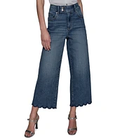 Karl Lagerfeld Paris Petite Scalloped-Hem Cropped Wide-Leg Jeans