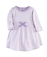 Touched by Nature Baby Girls Organic Cotton Long-Sleeve Dresses 2pk, Purple Garden, 12-18 Months