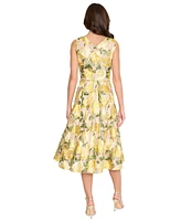 Tahari Asl Women's Floral-Embroidered A-Line Midi Dress