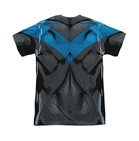 Batman Men's Nightwing Blue Uniform (Front/Back Print) Short Sleeve Adult Poly Crew Tee / T-Shirt