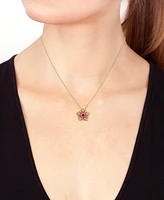 Effy Pink Sapphire (5/8 ct. t.w.) & Ruby (1/10 ct. t.w.) Flower Pendant Necklace in 14k Rose Gold, 17" + 1" extender
