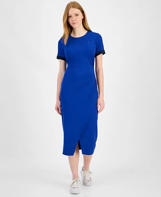 Tommy Hilfiger Women's Ribbed Faux-Wrap Midi Dress