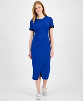 Tommy Hilfiger Women's Ribbed Faux-Wrap Midi Dress