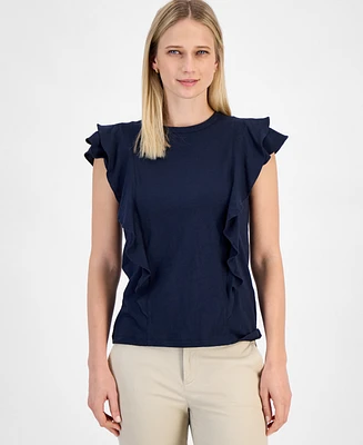 Tommy Hilfiger Women's Cotton Ruffled-Front T-Shirt