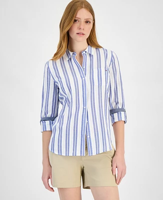 Tommy Hilfiger Women's Cotton Textured-Stripe Shirt