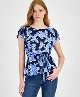 Tommy Hilfiger Women's Printed Ruffled-Sleeve Peplum Top
