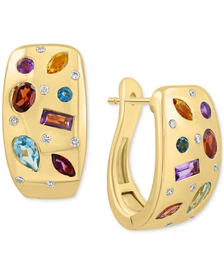 Effy Multi-Gemstone (1-3/4 ct. t.w.) & Diamond (1/10 ct. t.w.) Scatter Hoop Earrings in 14k Gold-Plated Sterling Silver