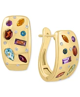 Effy Multi-Gemstone (1-3/4 ct. t.w.) & Diamond (1/10 ct. t.w.) Scatter Hoop Earrings in 14k Gold-Plated Sterling Silver