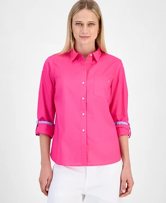 Nautica Jeans Women's Cotton Roll-Tab Button Shirt