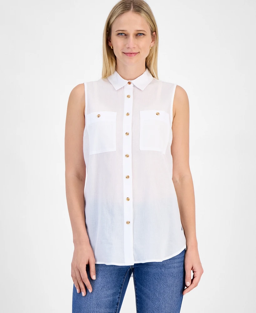 Nautica Jeans Women's Cotton Solid-Color Sleeveless Shirt