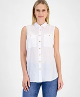 Nautica Jeans Women's Cotton Solid-Color Sleeveless Shirt