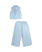 Polo Ralph Lauren Big Girls 2-Piece Indigo Chambray Tie-Front Top and Pant Set