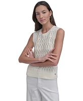 Dkny Jeans Women's Cotton Pointelle-Knit Sleeveless Sweater