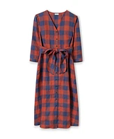 Celtic & Co. Women's Check Tie Front Midi Shirt Dress