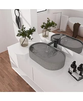 24x14 Inch Oval Bathroom Cement Art Basin with Matching Pop-Up Drain - Durable, Elegant, and Easy to Maintain