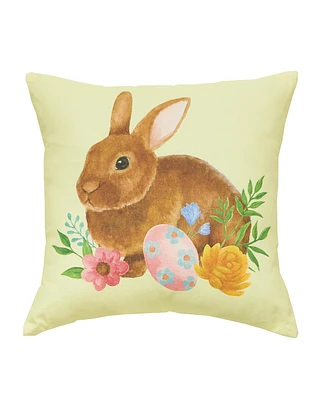 18" x 18" Yellow Floral Bunny Woven Spring Easter Themed Accent Throw Pillow