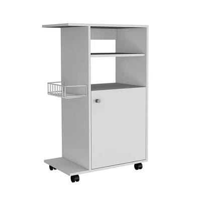 White Mdf Wood Kitchen Cart with Single Door Cabinet and Four Casters