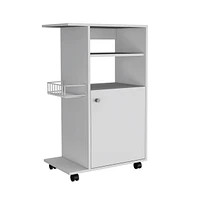 White Mdf Wood Kitchen Cart with Single Door Cabinet and Four Casters