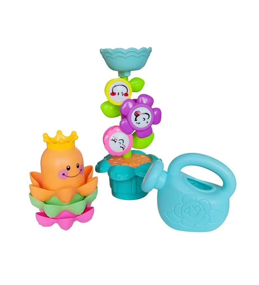 Sperric Toddler 3 Pieces Bath Toys for Toddlers, Flower Waterfalls Waterwheel Bath Tub Toys with Suction Cup 1-3