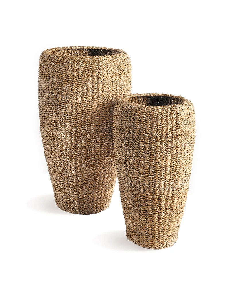 Seagrass Tall Round Planters, Set Of 2