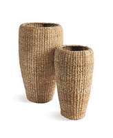 Seagrass Tall Round Planters, Set Of 2