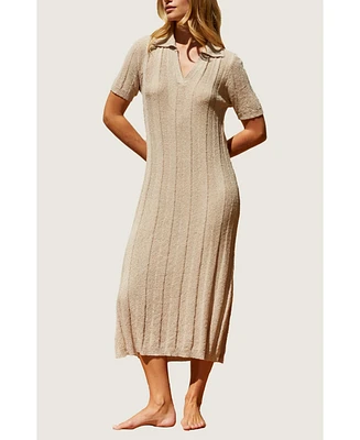 Crescent Women's Edie Ribbed Sweater Knit Polo Dress