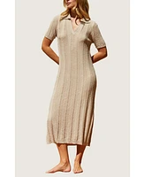 Crescent Women's Edie Ribbed Sweater Knit Polo Dress