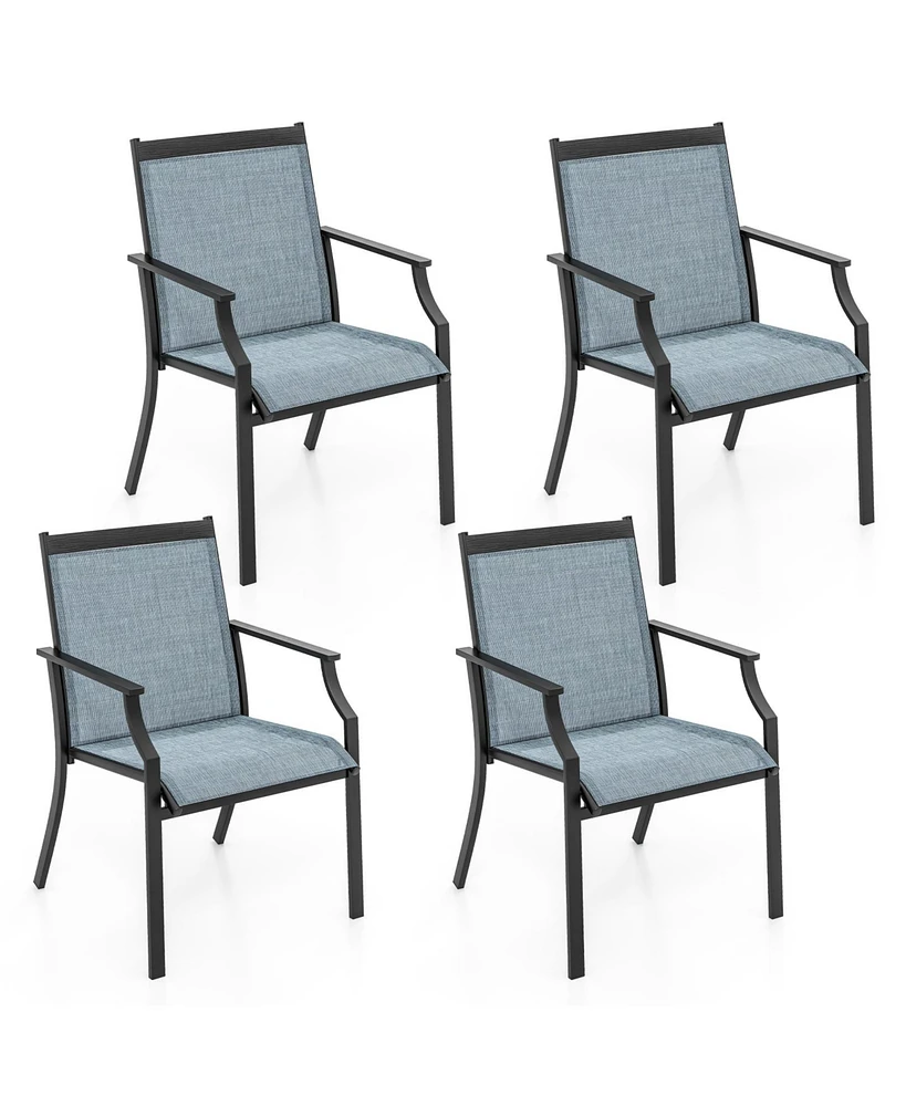 4 Piece Patio Dining Chairs Large Outdoor Chairs with Breathable Seat and Metal Frame