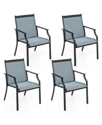 4 Piece Patio Dining Chairs Large Outdoor Chairs with Breathable Seat and Metal Frame