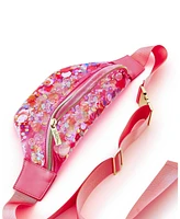 Packed Party Clear Pink Confetti Belt Bag, Fashionable Designer Fanny Pack For Women, Nylon Bum Bag With Adjustable Strap and Small Pouch, Great For W