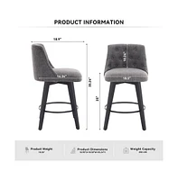 Set of 2 Swivel Counter Height Bar Stools, Linen Upholstered Chairs with Button-Tufted Backrest & 360° Rotation-The Pop Home