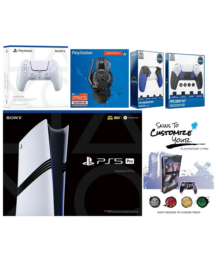 Sony Playstation 5 Pro Bundle with Extra Cosmic Red Controller, Plantronics Headset, Trigger Stop Kit, Fps Grip Kit and MightySkins Decal Voucher