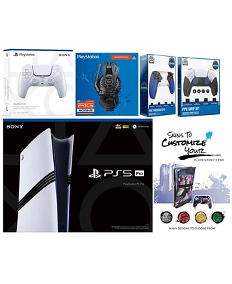 Sony Playstation 5 Pro Bundle with Extra Cosmic Red Controller, Plantronics Headset, Trigger Stop Kit, Fps Grip Kit and MightySkins Decal Voucher
