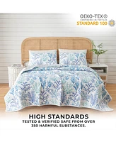 Linery & Co. Blue Coral Microfiber Quilt Set With Shams