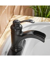 Waterfall Single Hole Single-Handle Low-Arc Bathroom Faucet With Pop-up Drain Assembly in Oil Rubbed Bronze