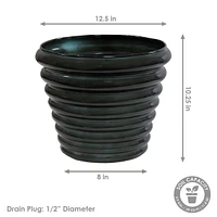 Molly 12.5" Metal Outdoor Plant Pot Set with Drainage Holes and Rubber Plugs- Juniper Glaze - of 2
