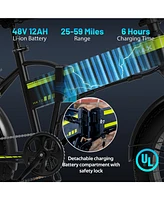 750W Electric Bike 20X4.0" Electric Bicycle for Adults with Removable 48V 12Ah Battery, 7 Speed Commuter Bike for Man Woman, BLack