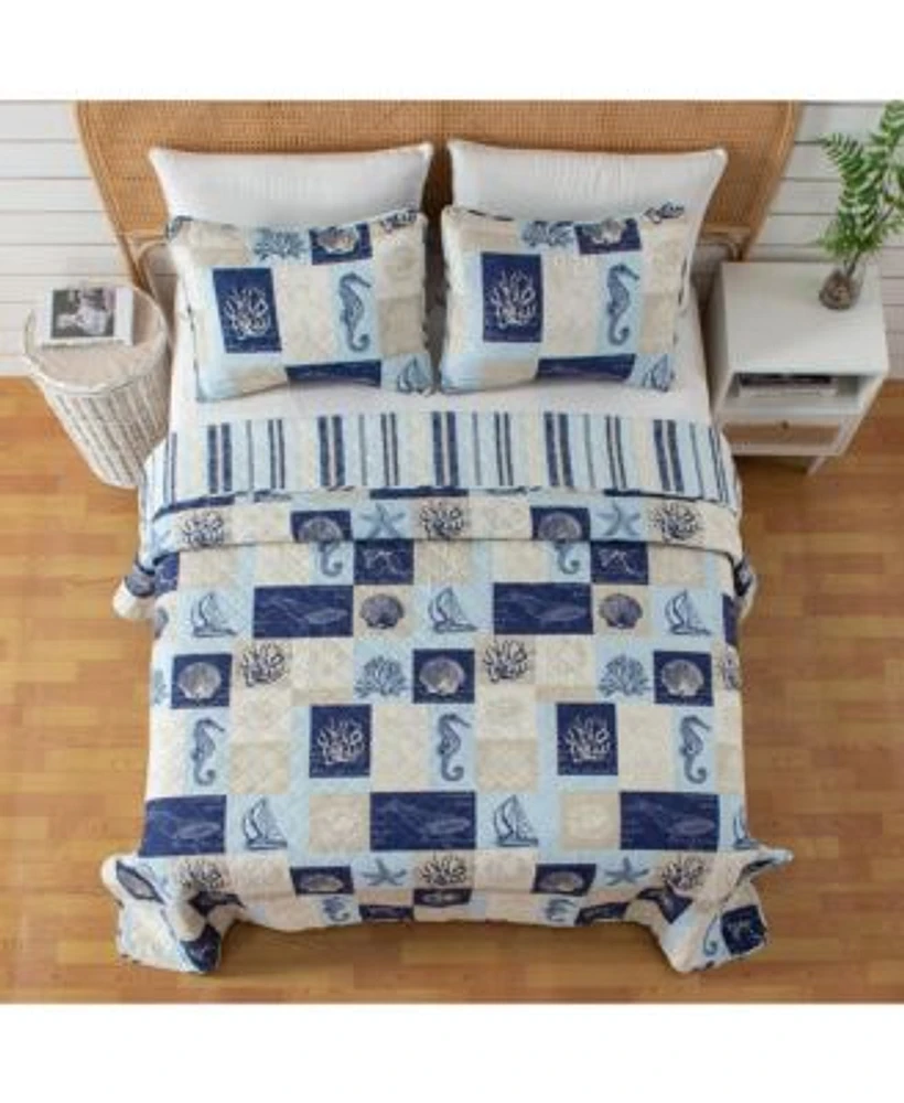 Linery Co. Seashell Patchwork Microfiber Quilt Set With Shams