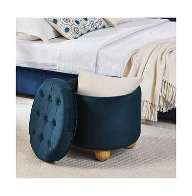 Round Velvet Storage Ottoman with Lid, Multi-Functional Tufted Footrest for Living Room & Bedroom-The Pop Home