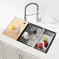 Stainless Steel Kitchen Sink, 33″x19″ Single Bowl, Undermount Handmade Sink in Dark Gray, with Cutting Board, Colander