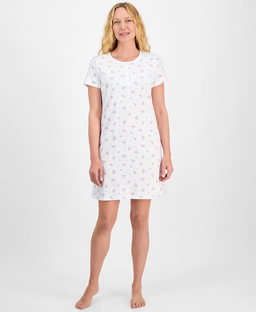 Charter Club Women's Cotton Printed Henley Sleepshirt, Created for Macy's